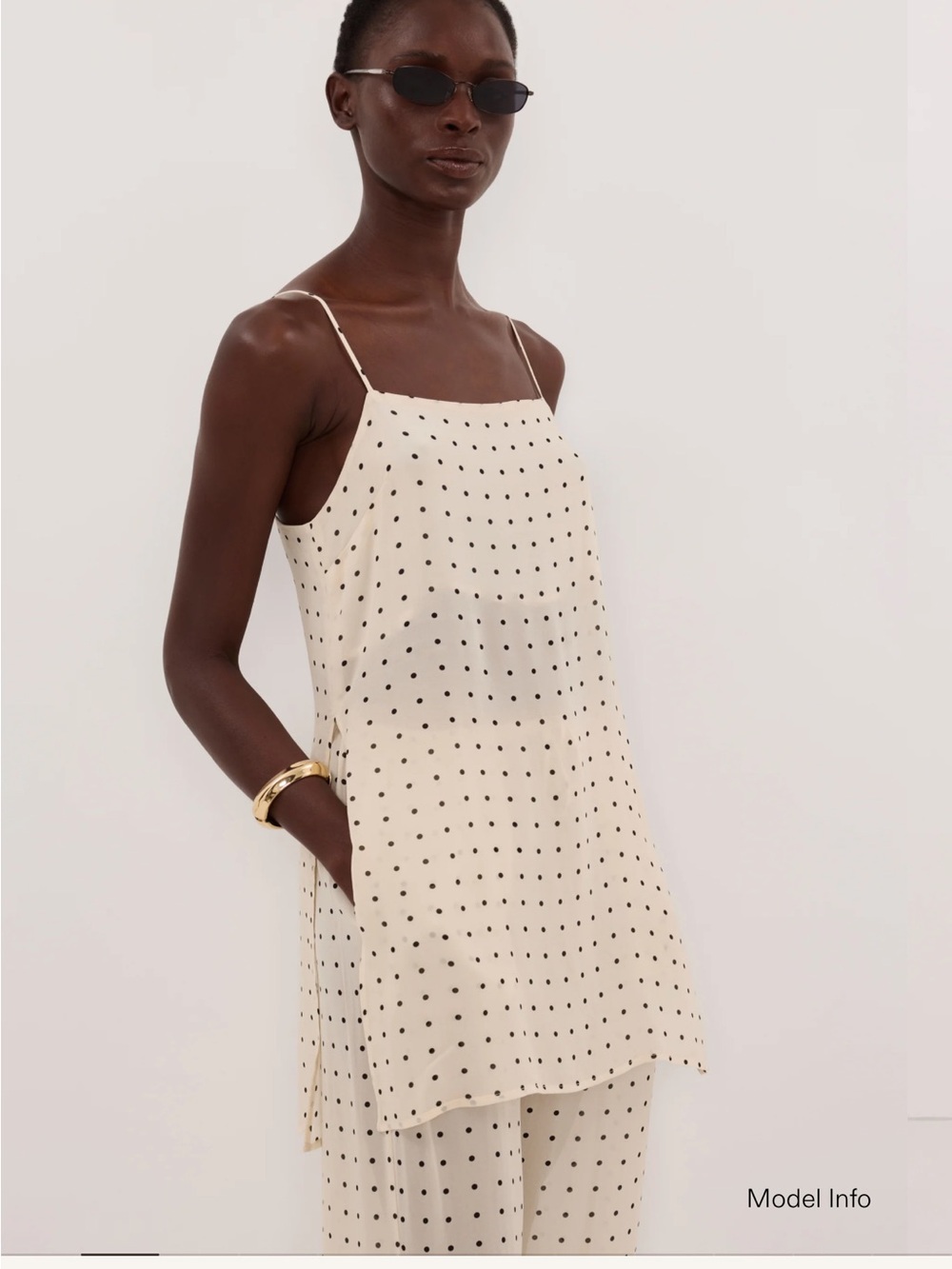 Dissh Vanessa Set - Cream Polka Dot Cami Top & Wide Leg Pants Set - Picture 2 of 9